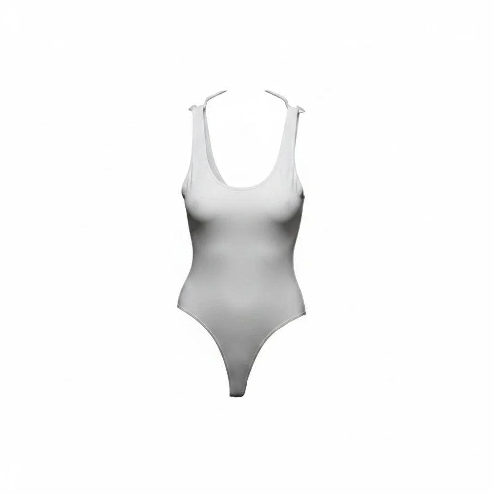 Unbranded Women's Silver Gray Scoop Neck Thong Bodysuit